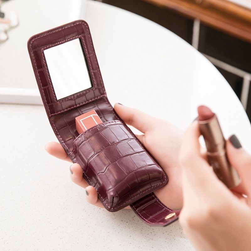 Stylish Portable On-the-go Makeup Bag For Womencreative Design With A Built-in Mirror