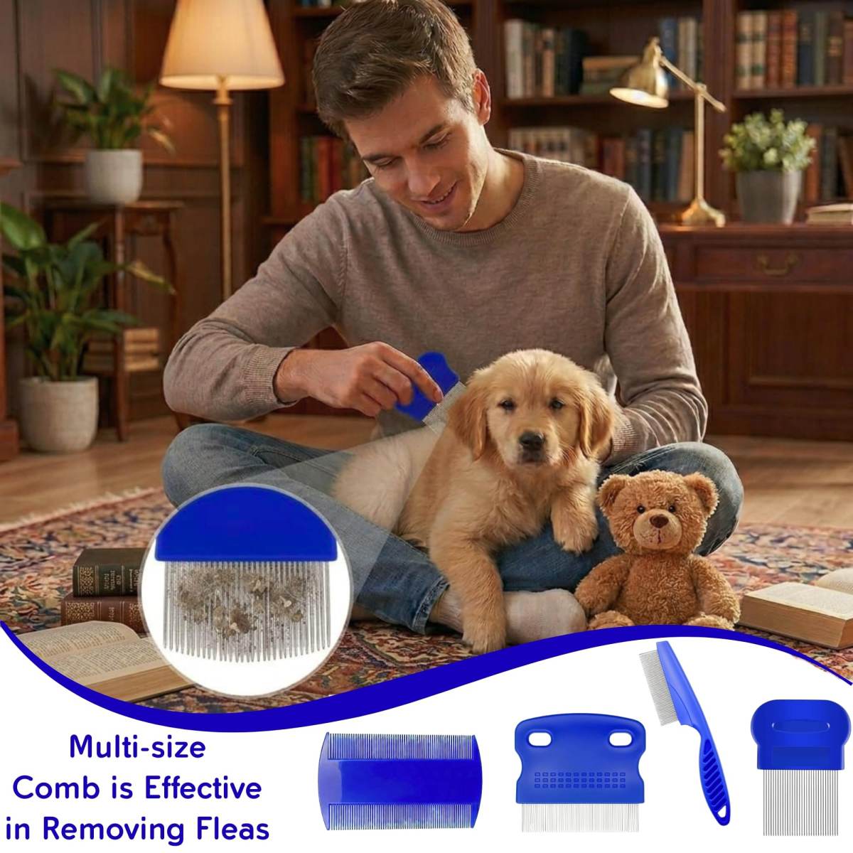 Flea Lice Comb - 6 Pack Flea Comb For Cats Dogs Remove Fleas Lice Eggs Stainless Steel Cat Dog Grooming Comb  Tear Stain Remover Dog Eye Comb  Dematting Comb For Dogs Ideal For All Pet Size