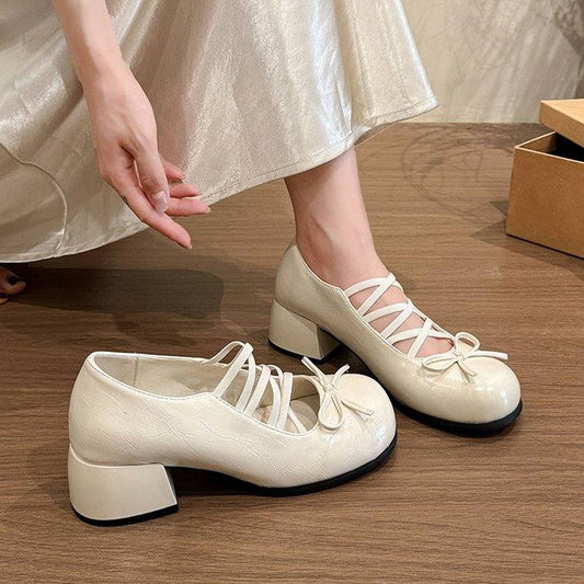 Women Square Toe Polka Dot Platform Mary Jane Shoes, Retro Single Strap Bow Fashion Spring Flats