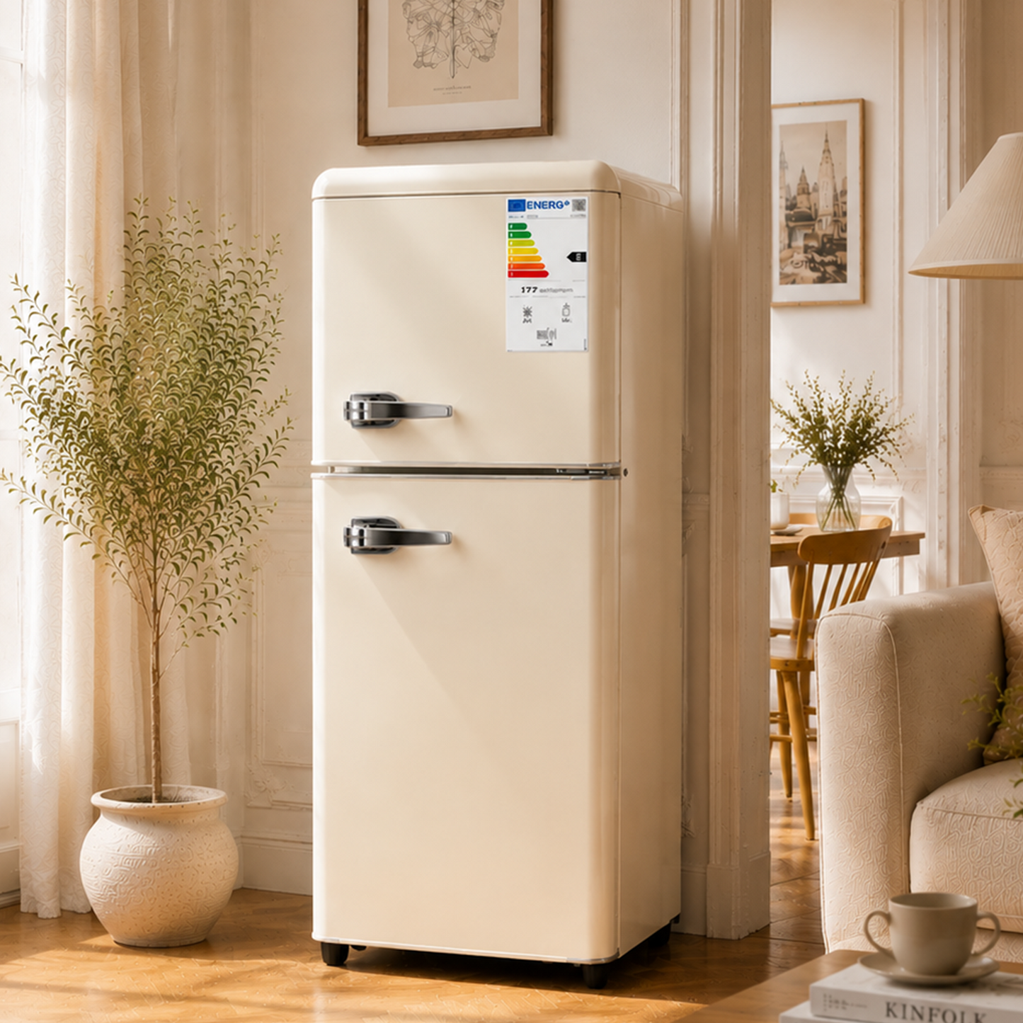 Double Door Refrigerator  112 L  72 L Refrigerator   40 L Freezer Area, 7-Level Temperature Control, Class E, LED Light, Adjustable Shelves, Egg Holder, Ideal For Kitchen, Living Room & Office.