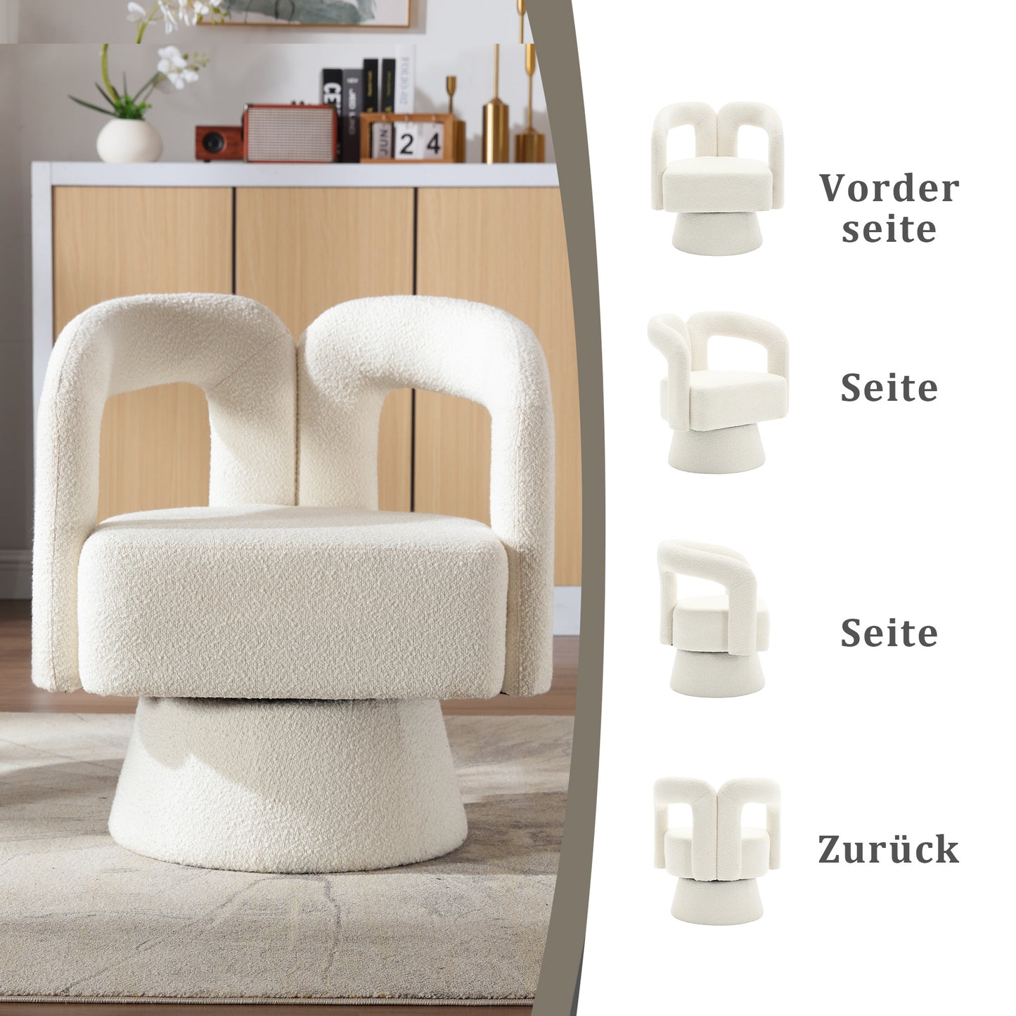 Old SKU W1880P163395 360 Degree Swivel Snuggle Barrel Accent Chairs, Round Armchairs With Wide Upholstery, Fluffy Fabric Armchair For Living Room, Bedroom, Office, Waiting Rooms, Beige