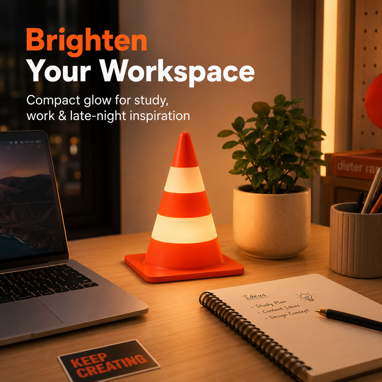 3D Printed Retro Traffic Cone Lamp, Touch Control Night Light, USB-C Rechargeable Desk Lamp, 3 Light Modes, Cute Cone Decor Gift