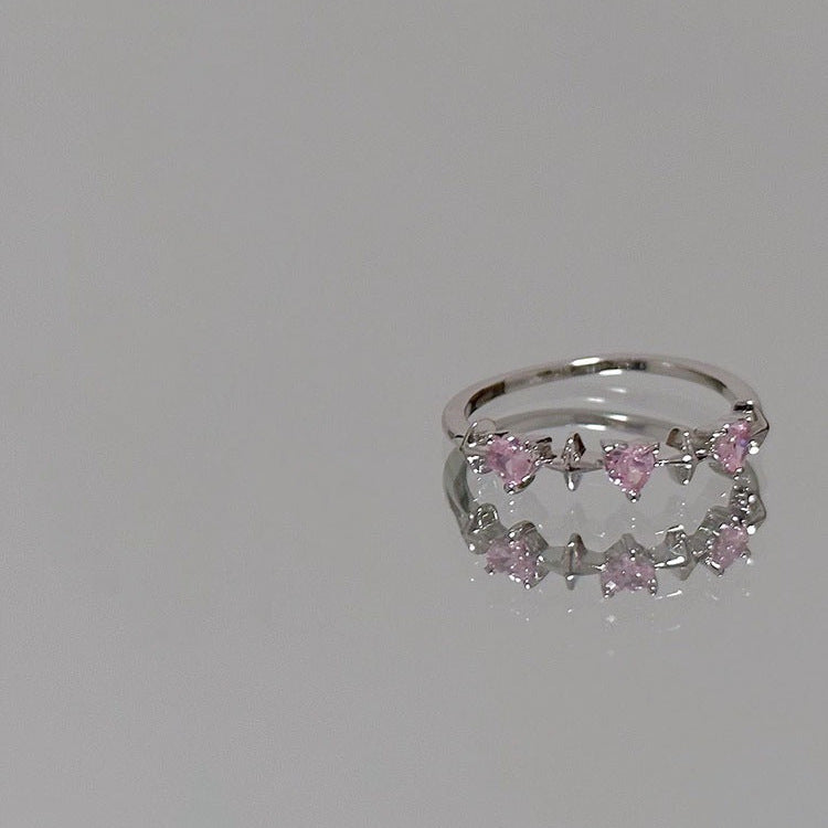 Korean-style Chic And Sweet Pink Diamond Heart Ring