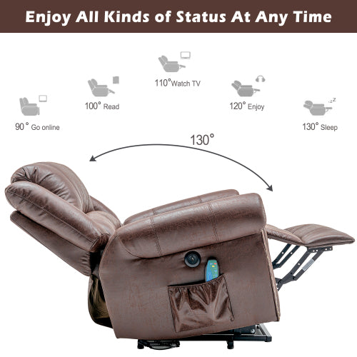 Large Power Lift Recliner Chairs With Massage And Heat For Elderly Big People, Massage Chair Heavy Duty Electric Faux Leather Reclining Chairs With USB Port And 2 Side Pockets