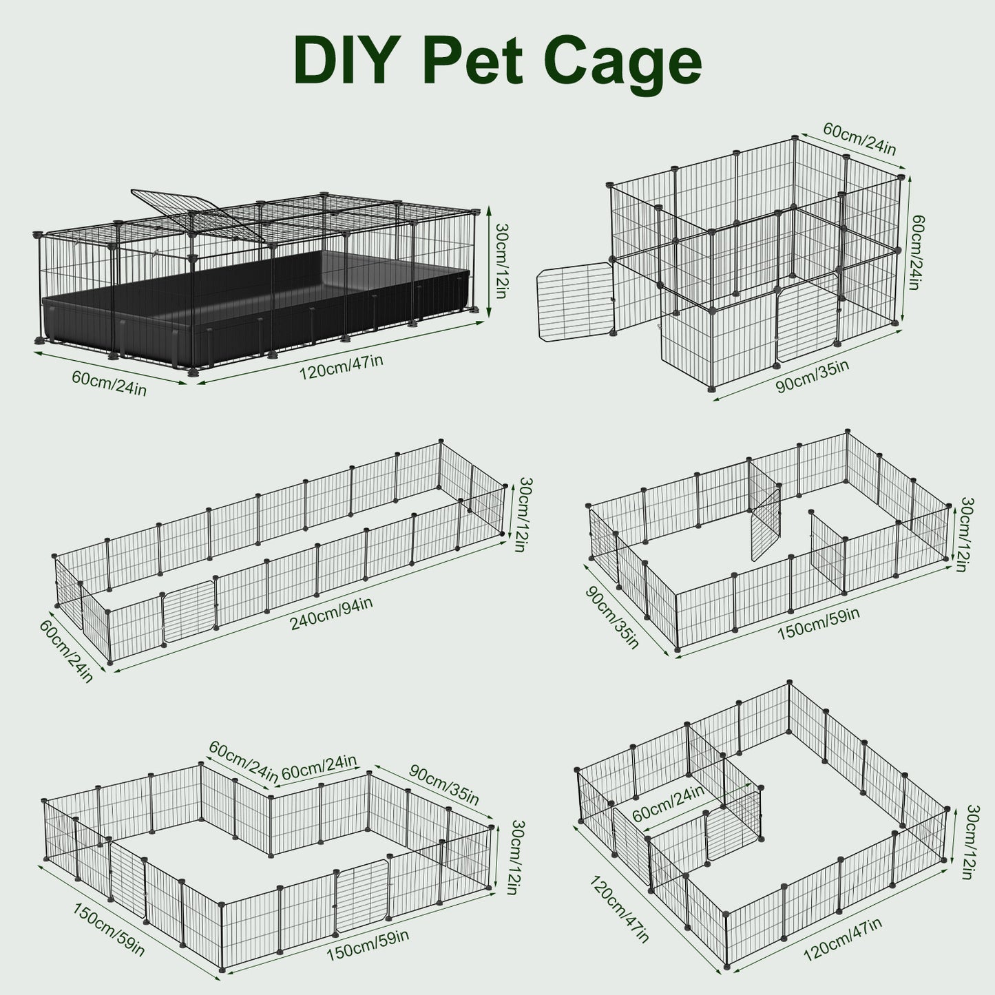 47x24x12IN Guinea Pig Cage Small Animal Playpen DIY Metal Pet Enclosure With 20 Panels Waterproof Floor Mat For Hedgehogs Chickens Ducklings Rabbits Hamsters