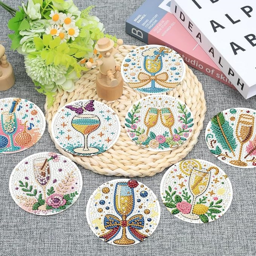 Diamond Art Drawing Coaster With Bracket, DIY Beautiful Pattern Diamond Art Coaster, Suitable For Adults And Beginners Diamond Drawing Kit, Diamond Kit Craft Supplies, Exquisite Gifts For Friends