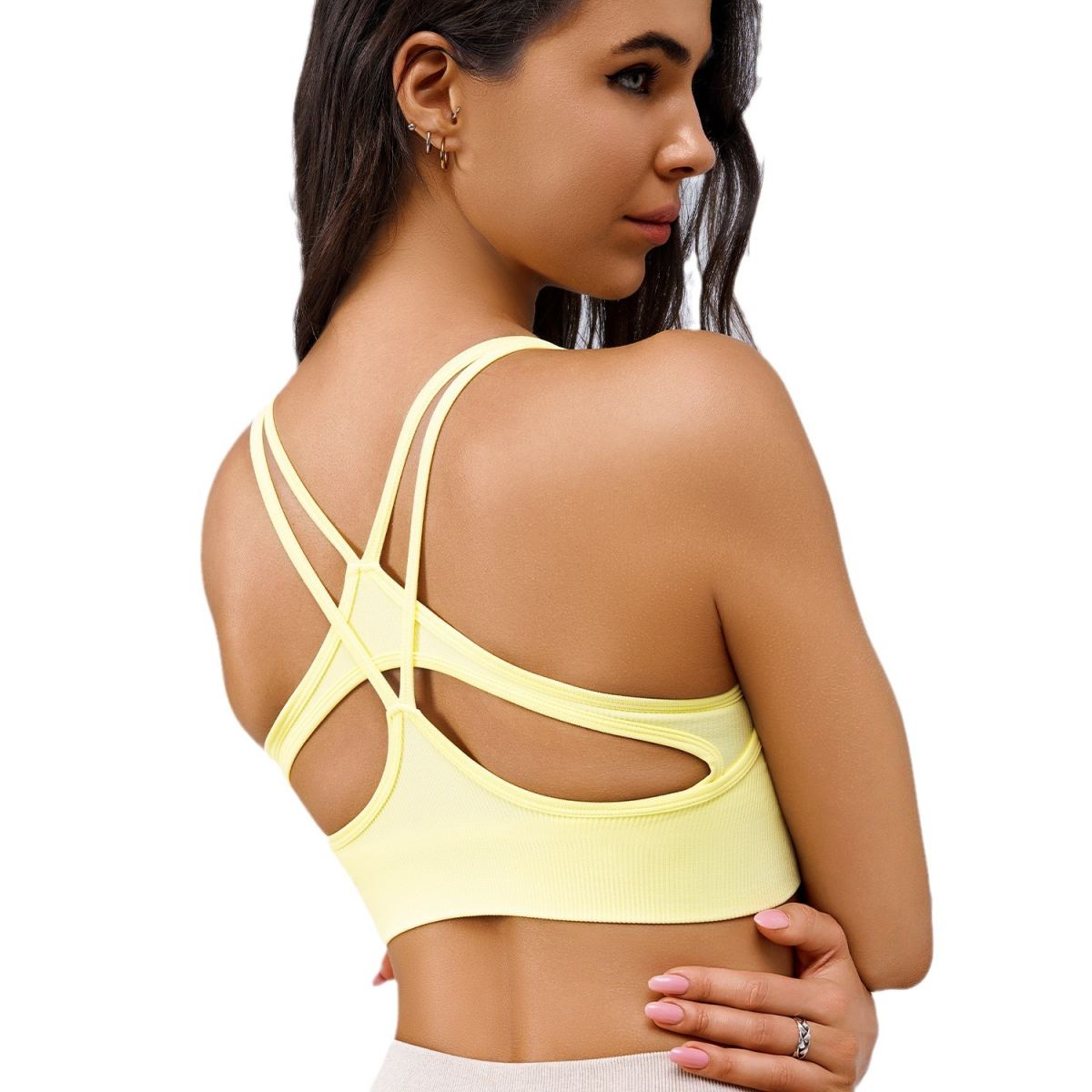 Women's Medium-High Support Back-Running Sports Bra, Shockproof & Push-Up Yoga Tank Top