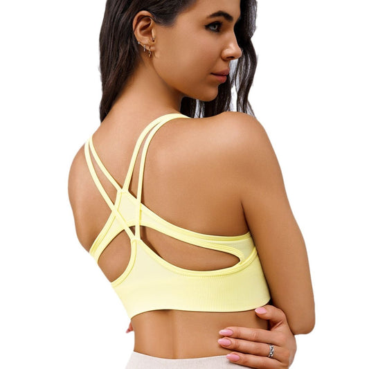 Women's Medium-High Support Back-Running Sports Bra, Shockproof & Push-Up Yoga Tank Top