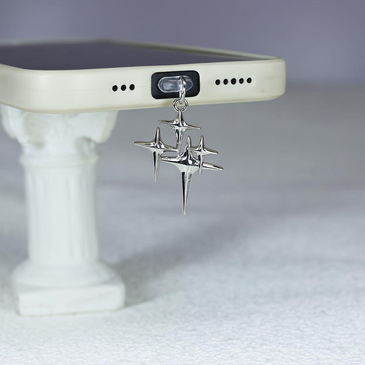 Silver Four-corner Star Dust Plug Pendant Charging Port