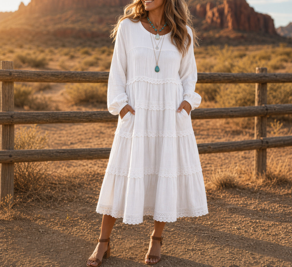 New European And American-style Solid-color Plus-size Long-sleeve Loose-fitting Dress