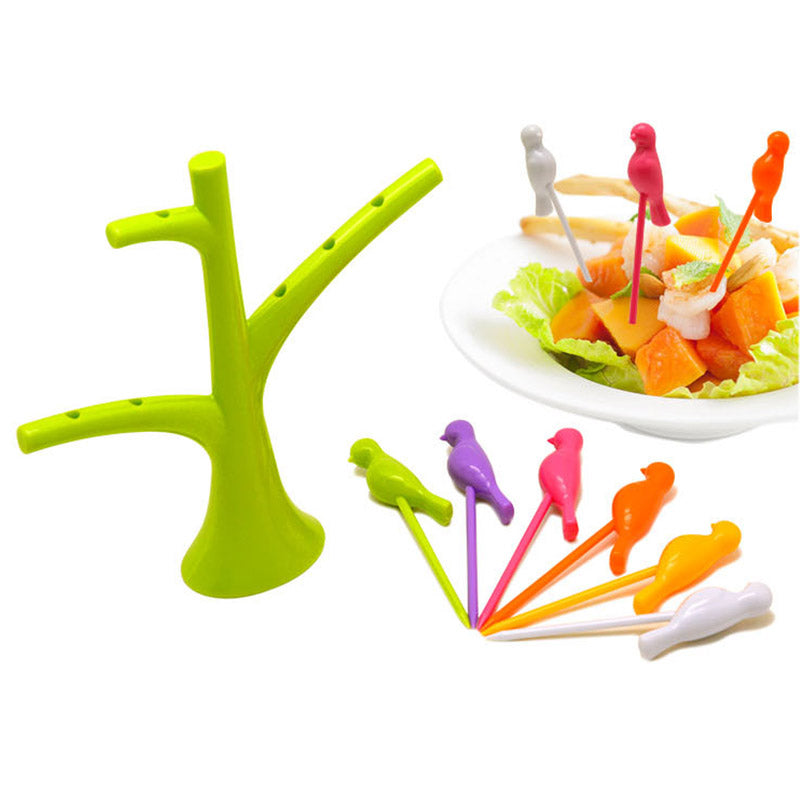 Food Picks For Kids Plastic Fruit Fork Tree Birds Dessert Fork Set Vegetable Food Cocktail Picks Dinnerware Food Decoration