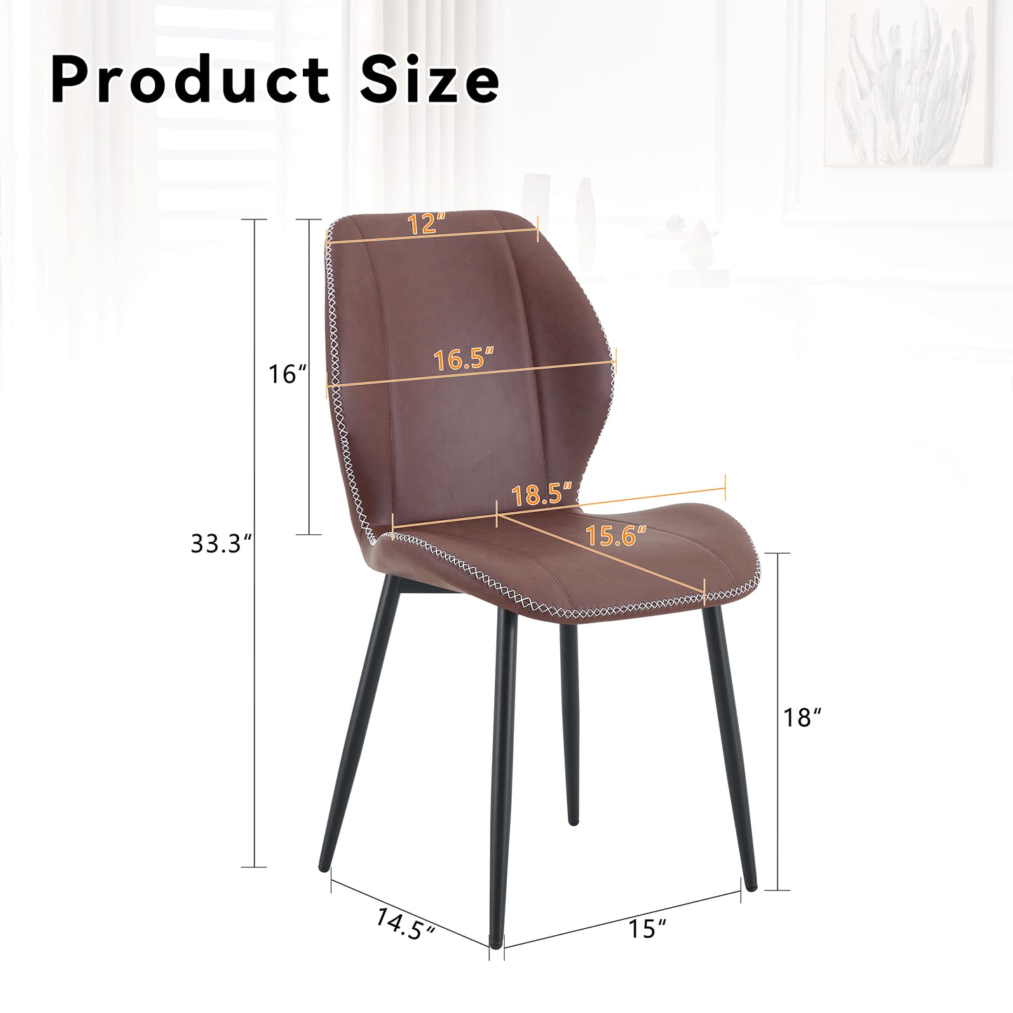 4-Pack Reddish-brown Light Luxury Household PU Leather Dining Chairs. Multiple Colors Available, With Black Metal Legs And Adjustable Feet, Suitable For Dining Room, Study & Office ,etc.