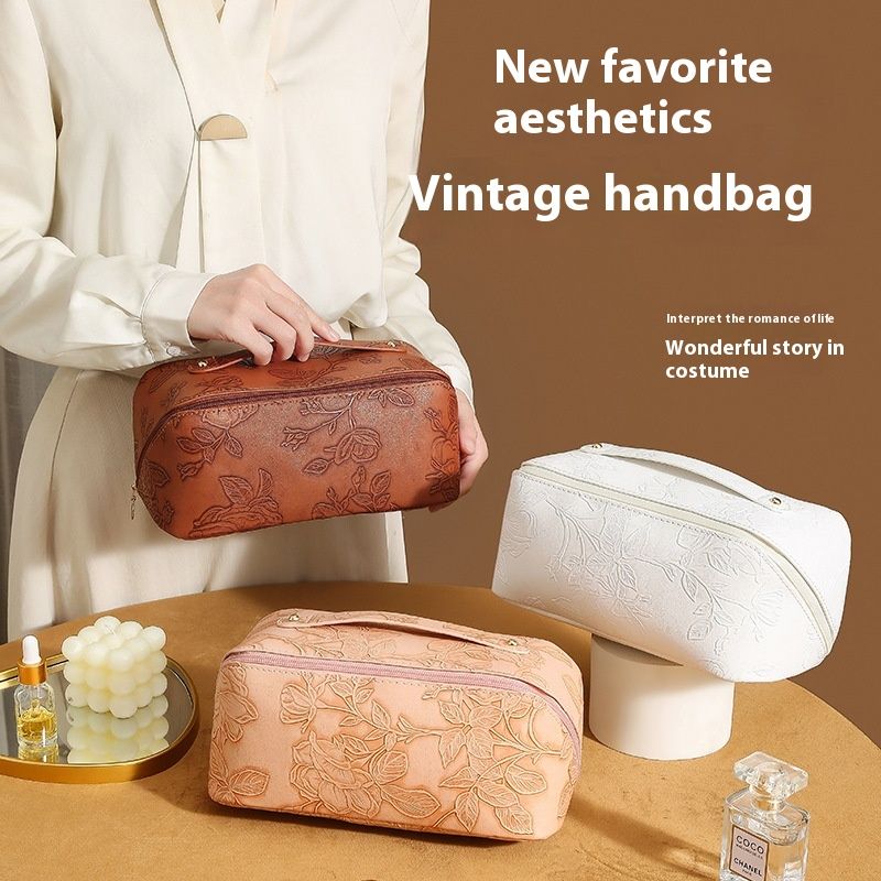 Retro Pillow Cosmetic Bag Pu Waterproof Large Capacity Wash Skin Care Bag