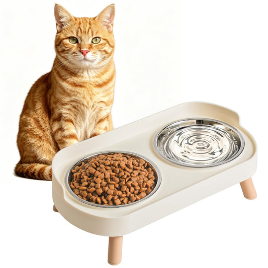 Elevated Cat Bowls Set - Raised Cat Food And Water Bowl Set With Non Slip Stand - Pet Feeding Station With 2 Stainless Steel Bowls