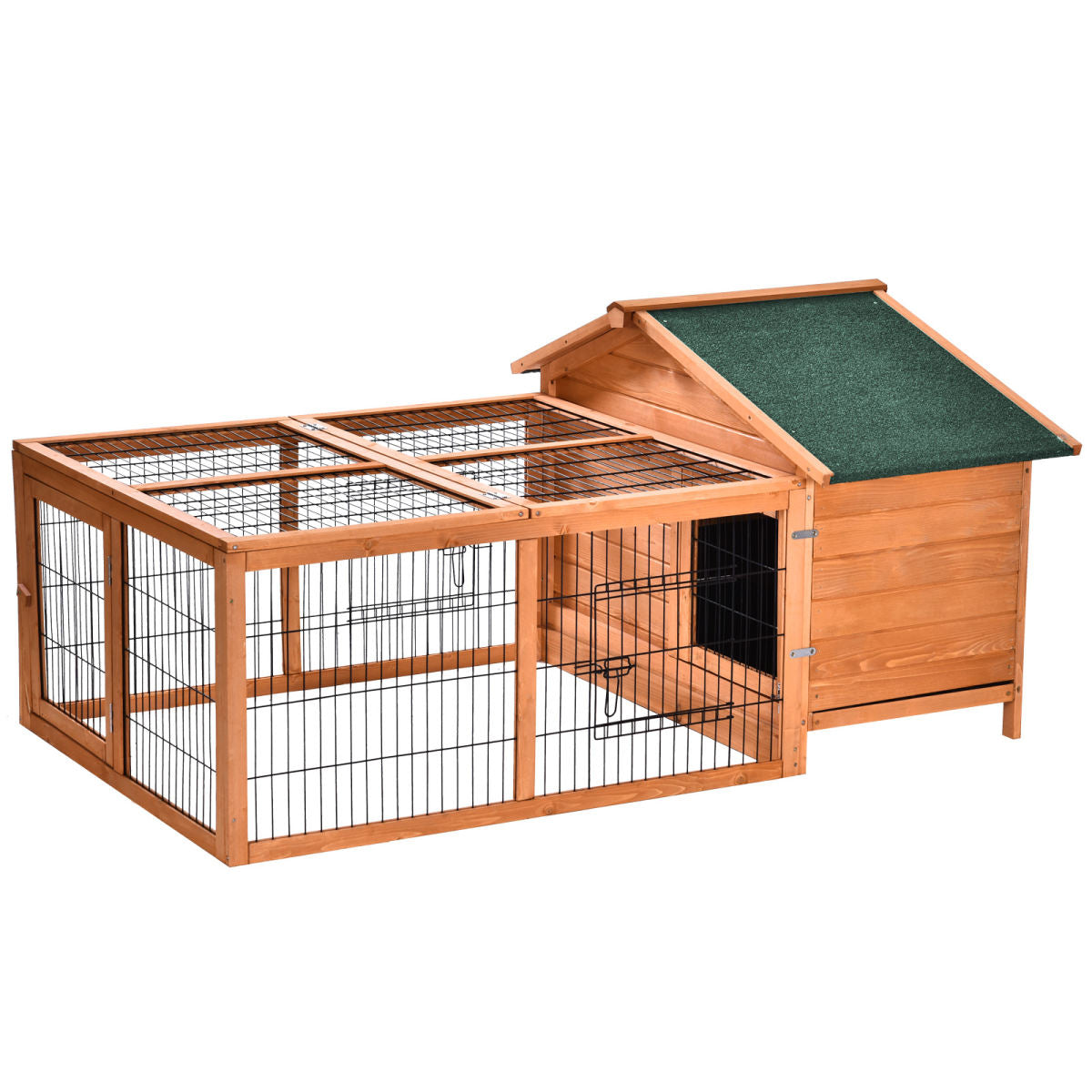 PawHut Wooden Rabbit Hutch Outdoor, Guinea Pig Hutch, Detachable Pet House Animal Cage With Openable Run & Roof Lockable Door Slide-out Tray 146 X 95 X 69cm