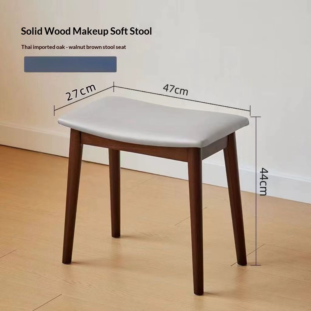 Modern Minimalist Upholstered Makeup Stool With A Solid-wood Curved Design