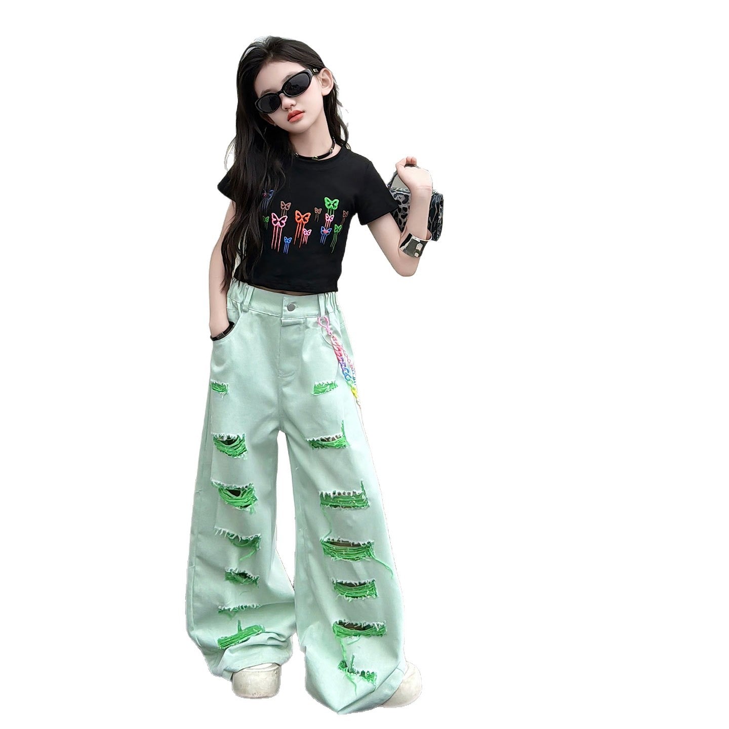 New Summer Wide-Leg Pants For Girls Korean-Style Chic Two-Piece Set