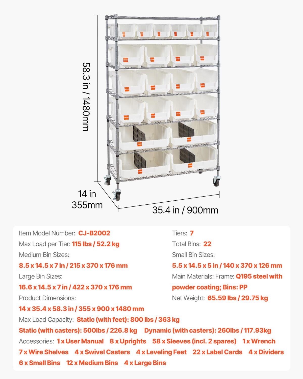 7-Tier Rolling Bin Storage Rack, 22 Organizer Bins, Bin Rack Storage Steel Wire Shelving System With Wheels, Mobile Tool Organizer For Garage, Warehouse, Office, Restaurant, Classroom, Kitchen