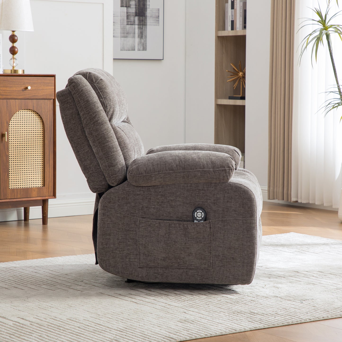 Multifunctional Electric Recliner With Electric Massage And Heat Function, Manually Adjustable Backrest And Footrest, And Side Storage Pockets.Gray