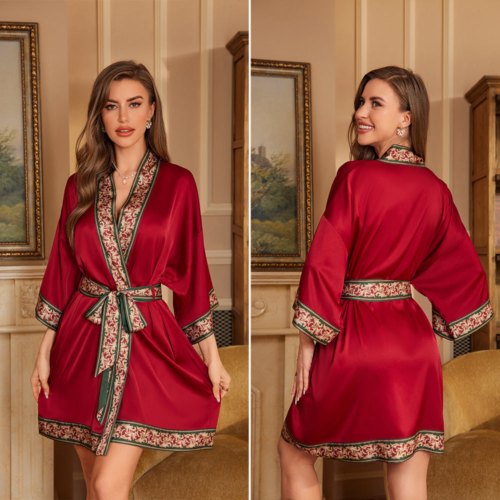 Luxury Three-quarter-sleeve Cooling Nightgown Loungewear For Women