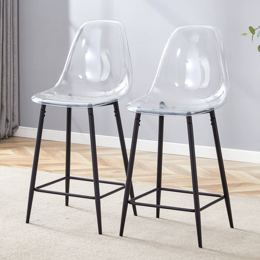 Transparent Bar Stool Set, Pack Of 2, With Metal Frame In Silver Gold Black, Modern Design Chairs For Kitchen, Bar Or Dining Room  Chairs Only, Without Table