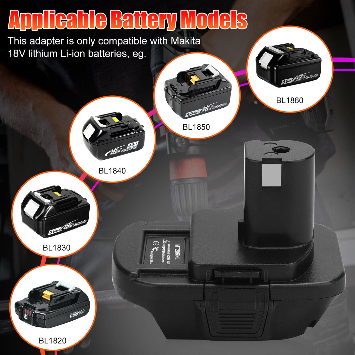 Battery Adapter MT20RNL For M Akita Li-ion Batteries Convert To Ryobi 18V Tools
