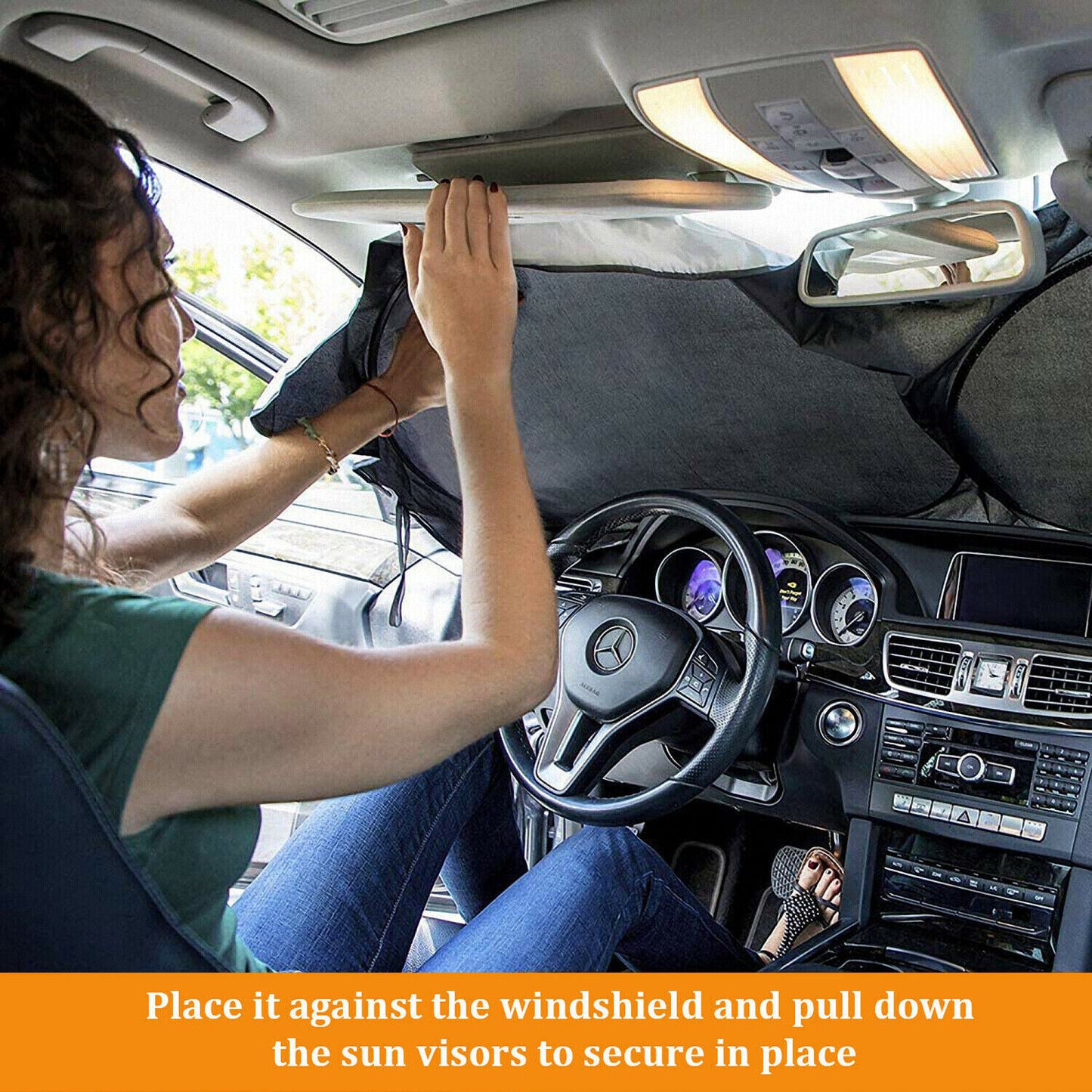 Foldable Car Windshield Visor Sun Protector Cover Front Rear Sun Block Window Sun Shade Auto Sunshade With Suction Cup For Blocking UV Ray And Keeping Cooling