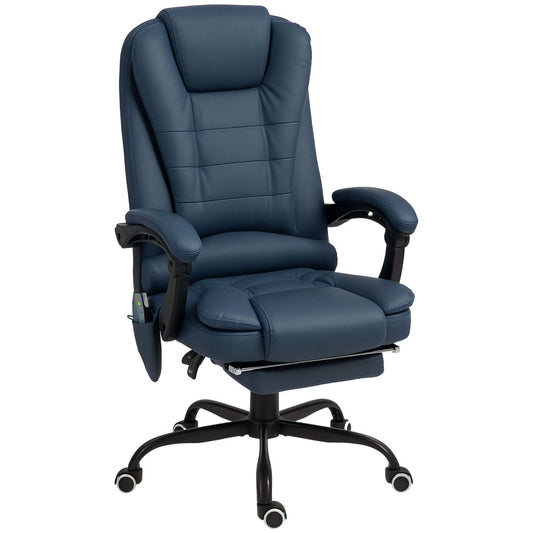 Massage-Bürostuhl, 7 Vibrationspunkte, Verstellbare Fußstütze & Lehne, Bis 120 Kg, Lederoptik, Blau