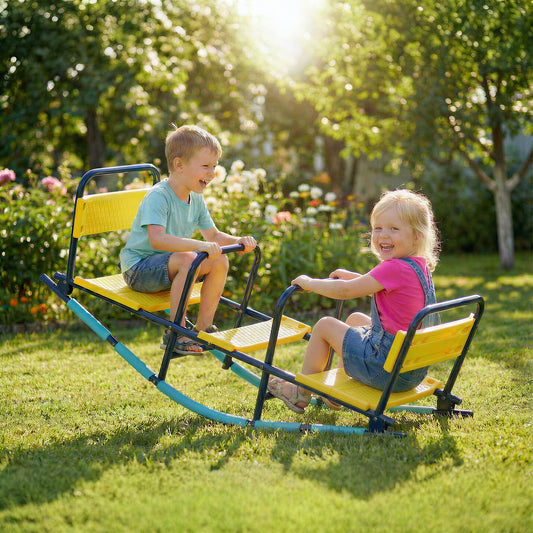 Teeter Totter Seesaw for Kids, 2 in 1 Metal Rocking Seesaw for Toddlers Age 3-8, Playground Equipment for Backyard