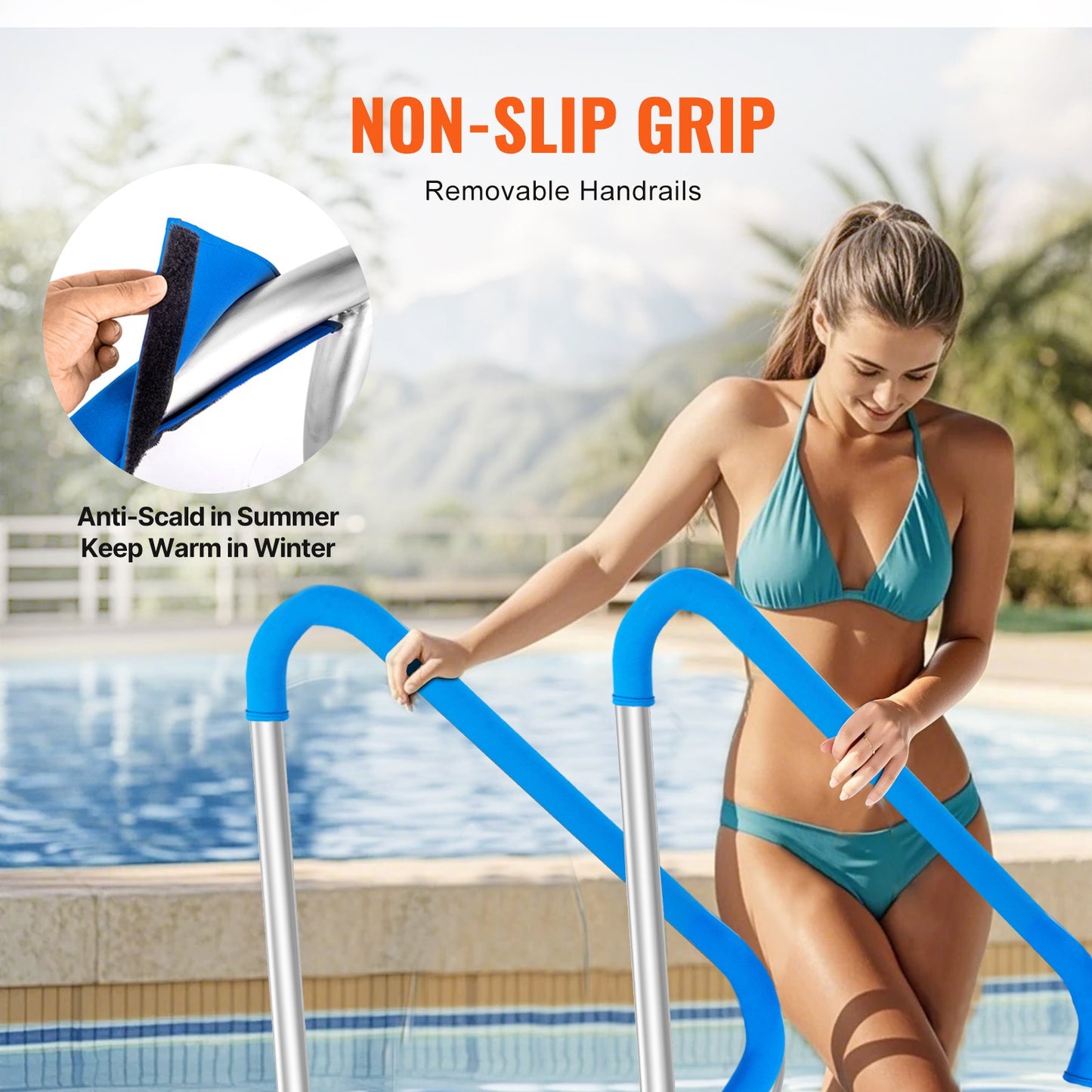 Pool Handrail, 2 PCS 48x36in Pool Railing, Stainless Steel With Base Plate For Indoor/Outdoor Pools,Swimming Pool Safety Railing For Decks,Rust-Proof Grab Bar W/ Grip Cover&Accessories For Spas