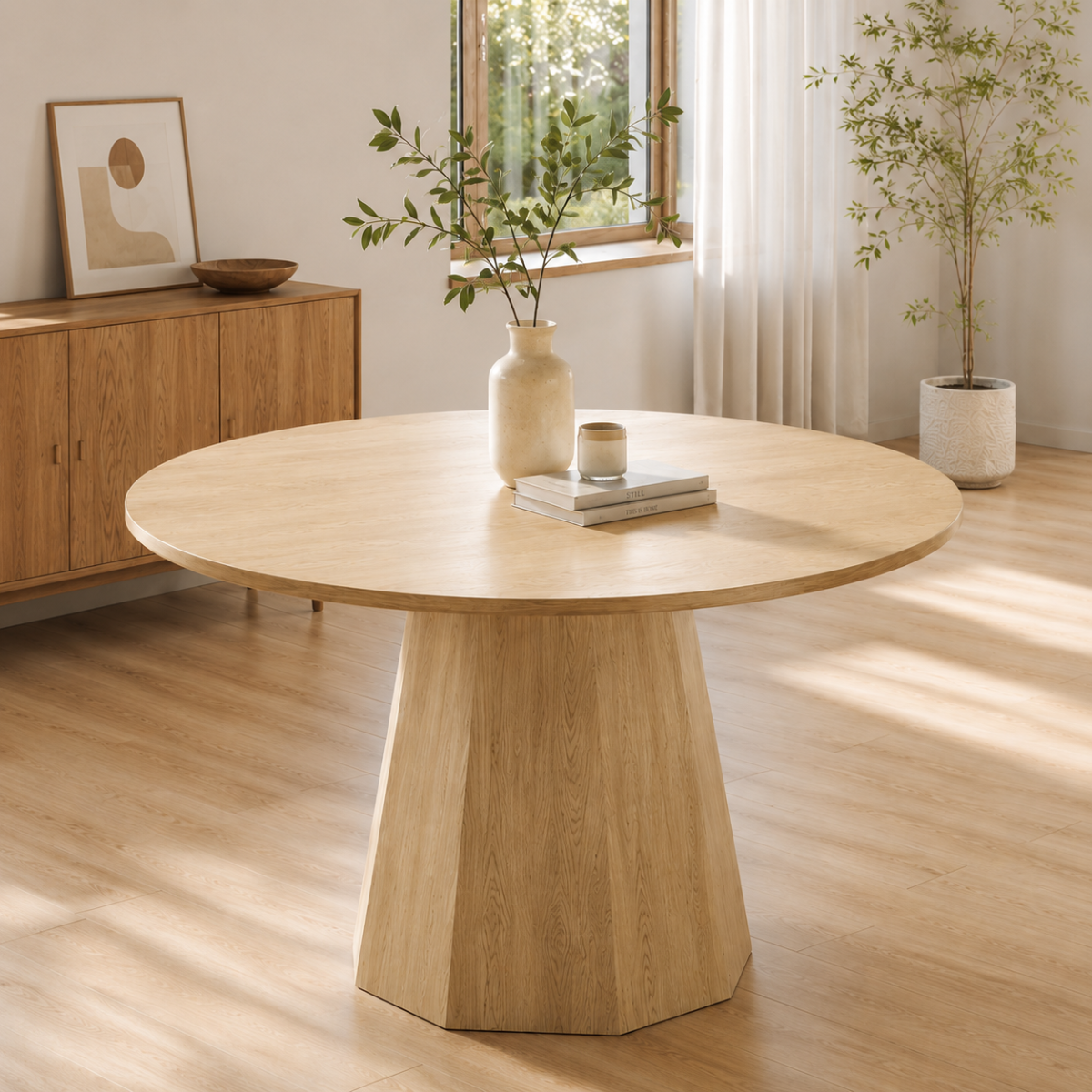 47  Round Dining Table For 4-6, 120 X 120 Cm Farmhouse Wood Kitchen Table, Round Table For Home Dining Room Living Room, Oak Color  Only Table