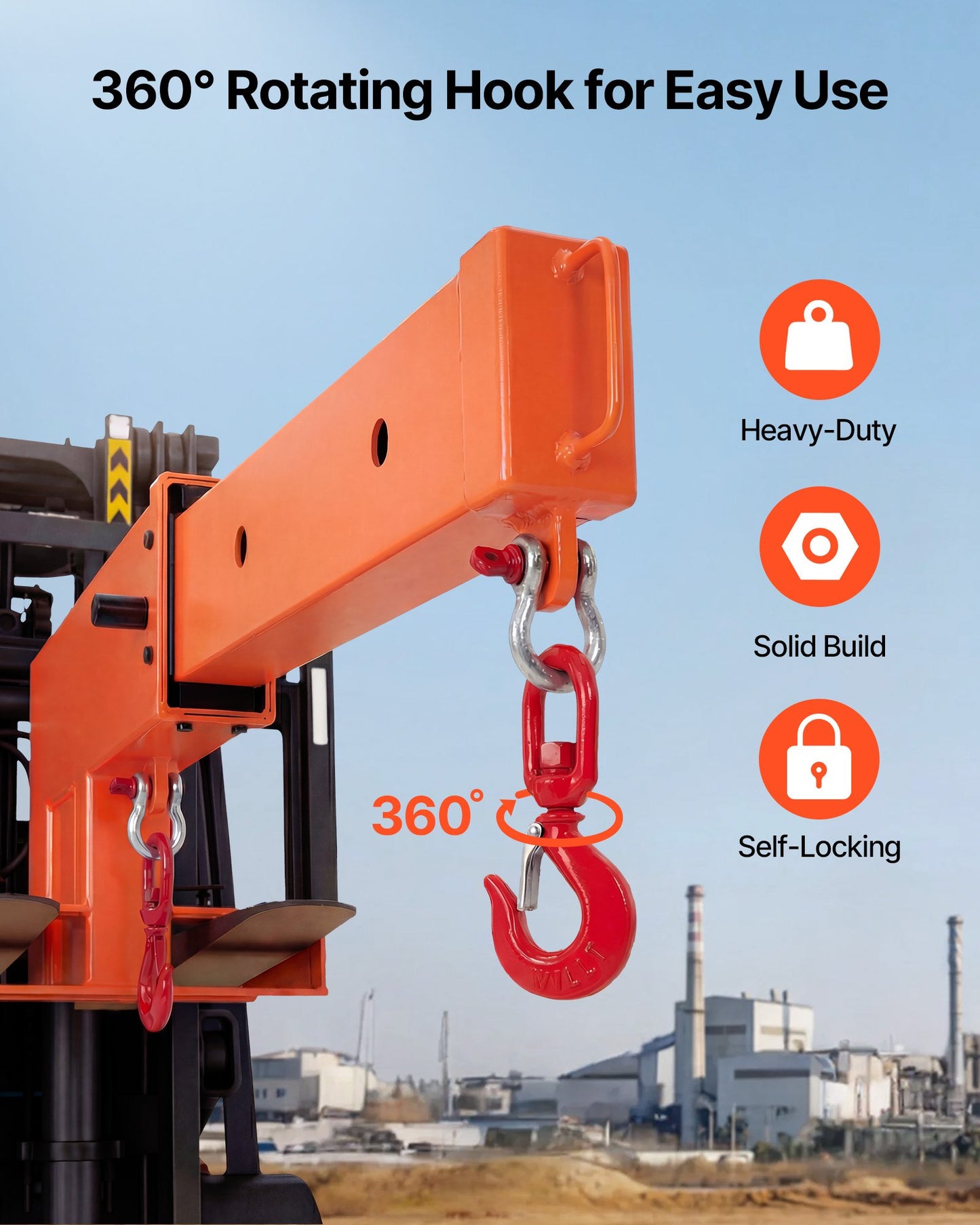 Forklift Jib Boom Crane, 5500 Lbs Capacity, Forklift Mobile Crane Lifting Hoist With 2 Hooks, Manual Telescopic 47.2-73.5 In, Boom Attachment Towing Handling Equipment For Warehouse & Factories