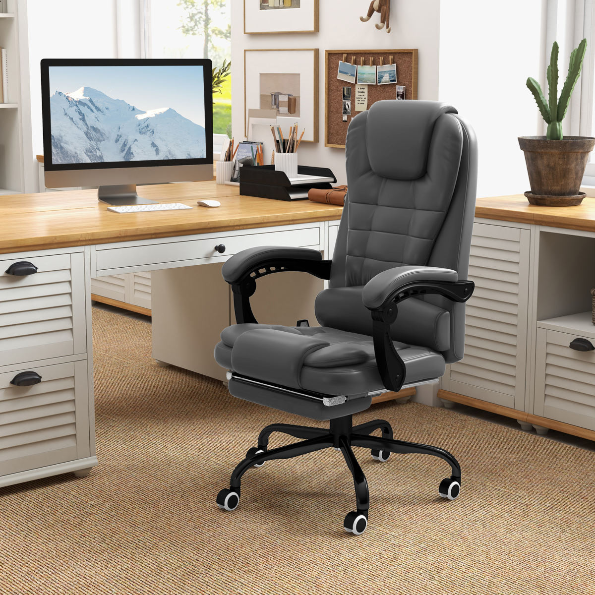 7-Point Vibrating Massage Office Chair High Back Massaging Office Desk Chair With Lumbar Support, Footrest, Gray