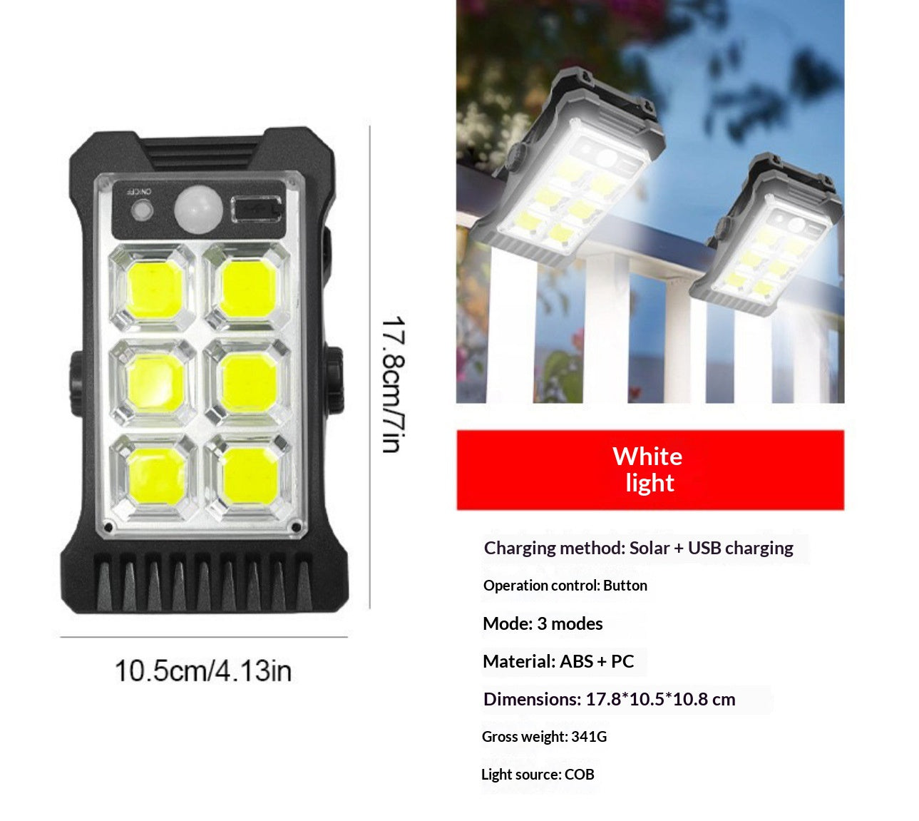 Portable Outdoor Patio Human-Body-Sensing Solar-Powered LED Wall Light