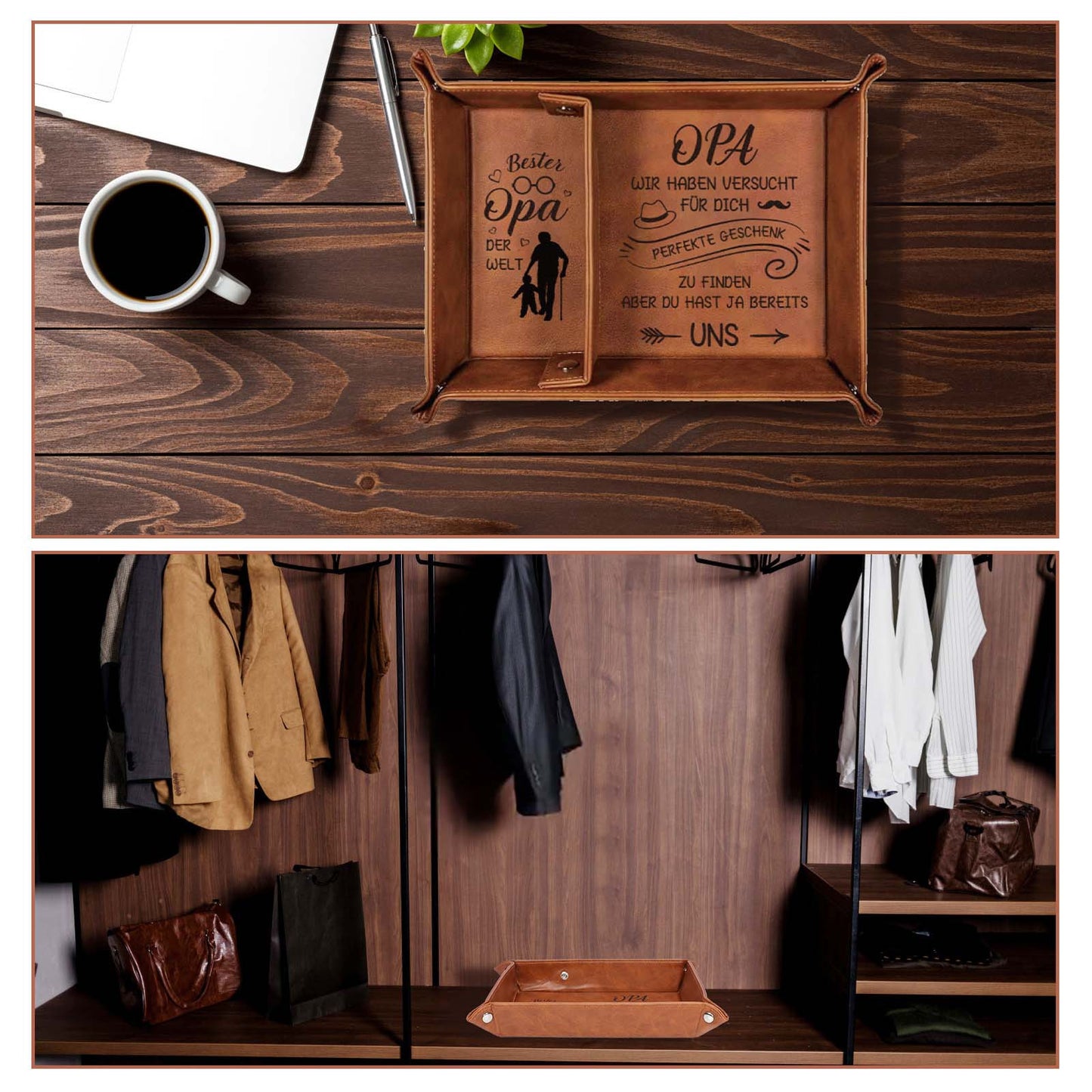 Leather Tray With Key Holder, OPA Design In Dark Brown, Storage For Keys And Accessories, Stylish Gift Set For Men For Christmas And Father’s Day—in-stock Items