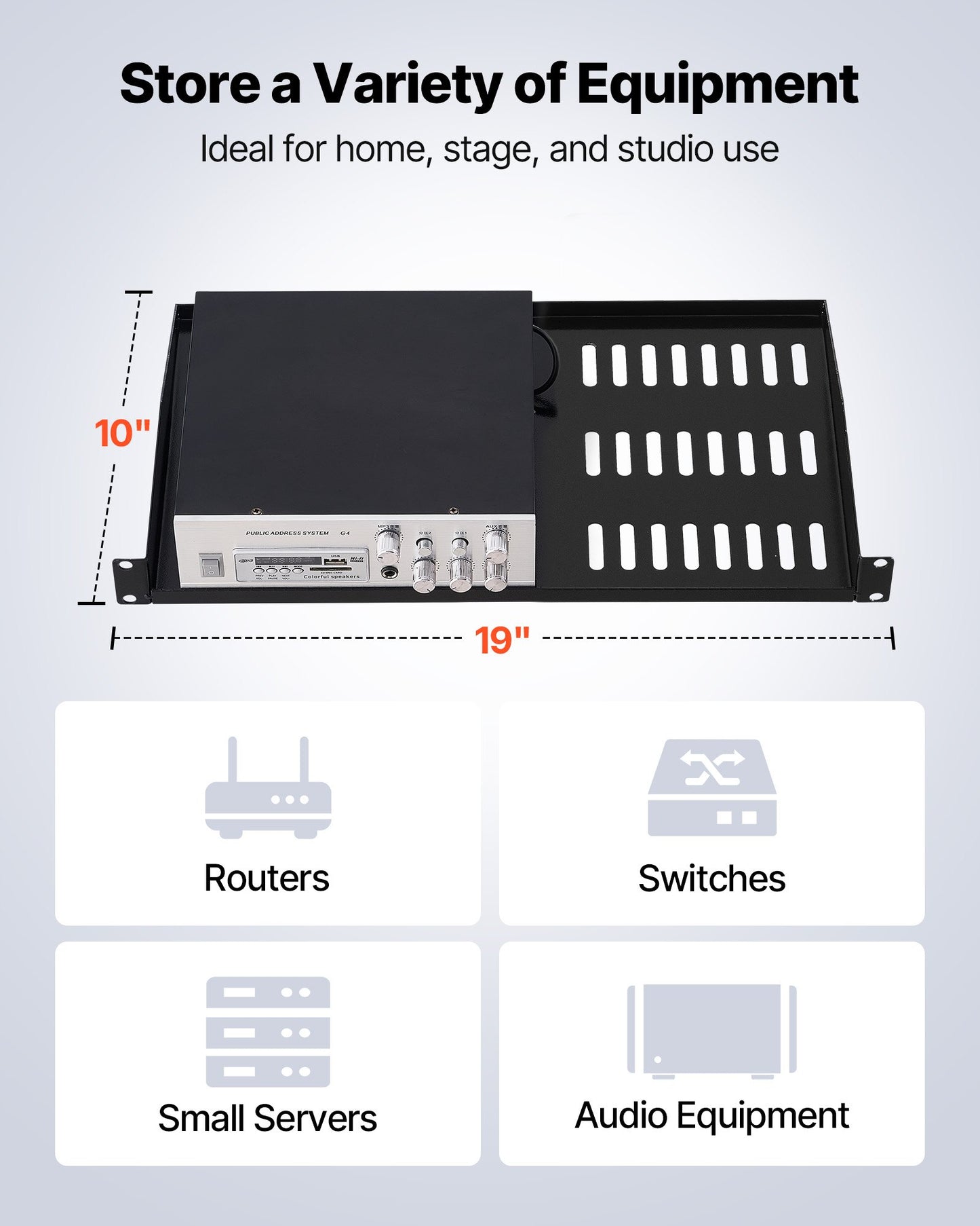 1U Server Rack Shelf, 4 PCS, 50 Lbs Max Load-Bearing Vented Cantilever, Wall Mount Or Rack Mount Shelf With Tray, 10 In Depth, Good Air Circulation For 19 Inch Cabinet Computer Network Equipment