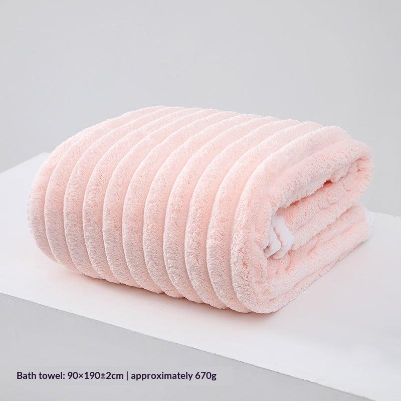 New Thickened Coral Fleece Large Striped Bath Towel