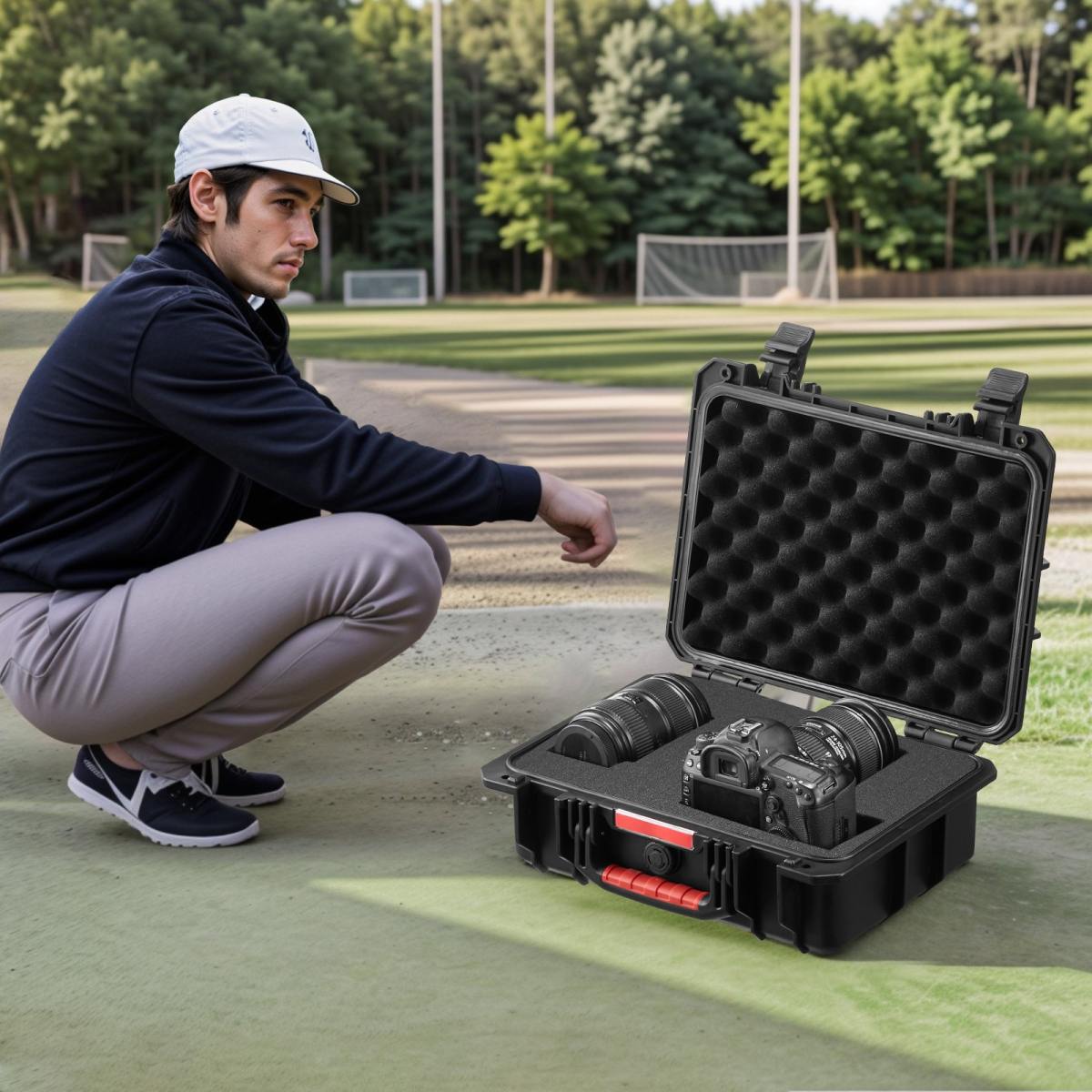0.56 Cu.ft Weatherproof Hard Case With Handle Clips Padlock Holes PU Foam Protect Pistol, Microphone, And Camera Equipment