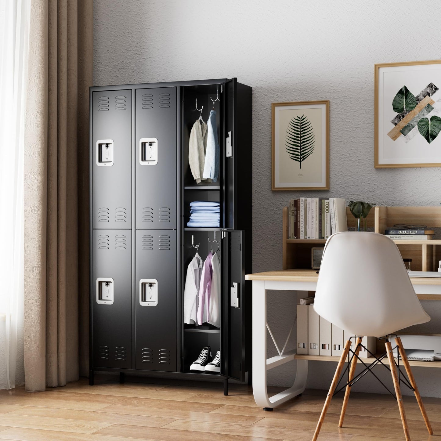 METAN Metal Locker For School Office Gym Bedroom,3 Doors Steel Storage Locker Cabinet For Employees,Industrial Storage Locker With 2 Shelves,Assembly Required 3 Door-Black