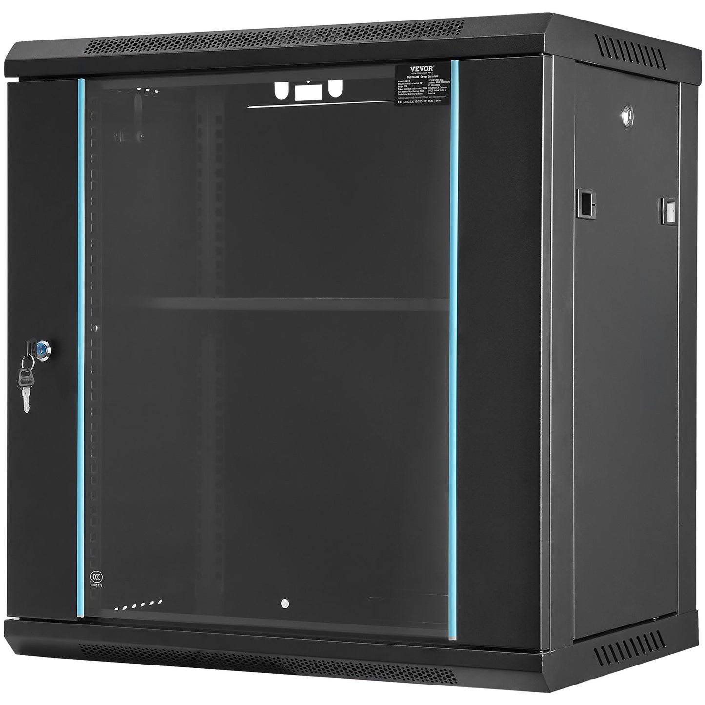 12U Wall Mount Network Server Cabinet, 15.5 Deep, Server Rack Cabinet Enclosure, 200 Lbs Max. Ground-mounted Load Capacity, With Locking Glass Door Side Panels, For IT Equipment, A V Devices