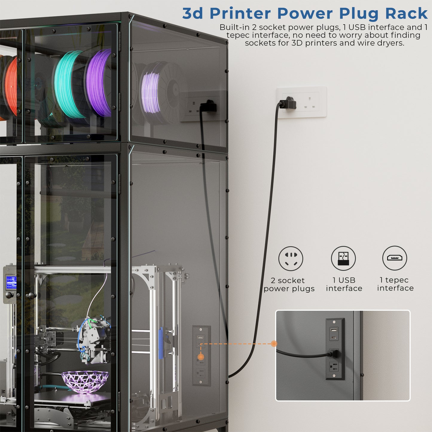 3D Printer Cabinet With Double Layer 3D Printer Filament Storage Rack, T-Shaped Filament Bar & Noise-Reducing, Dust-Proof Design, Suitable For Studio, Office Storage And Organization