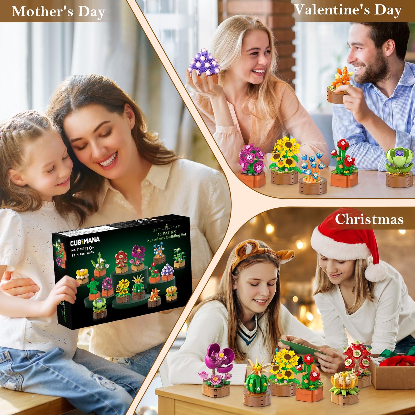 15 Pack Flowers Plants Mini Building Set-3.6MM Flower Succulents Botanical Block Toy For Home Office Decor, Easter Birthday Gifts For Adults Women Boys Girls