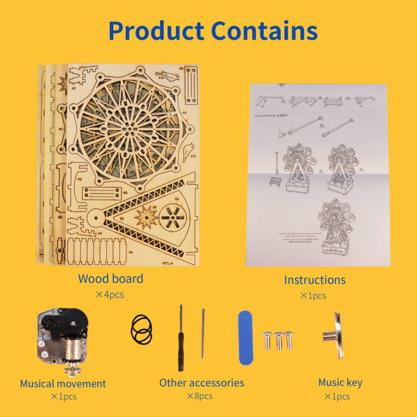 3D Wooden Puzzles Music Box Ferris Wheel DIY Crafts Handmade Model Kits For Women Birthday Gifts