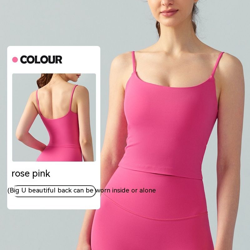 Sexy U-shaped Beauty Back Yoga Vest Top Spaghetti Strap Short Skinny Slimming Semi-fixed Cup Sports Bra