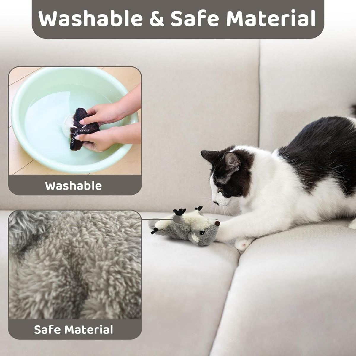 PROKEl Pet Toys, Cat Catnip Toys FlappingSquirrel, Rechargeable Touch Activated KittenToys, Lifelike Interactive Cats Toy Indoor, CatKicker Plush Toys For All Breeds Universalinteractive Toy Cat Toys