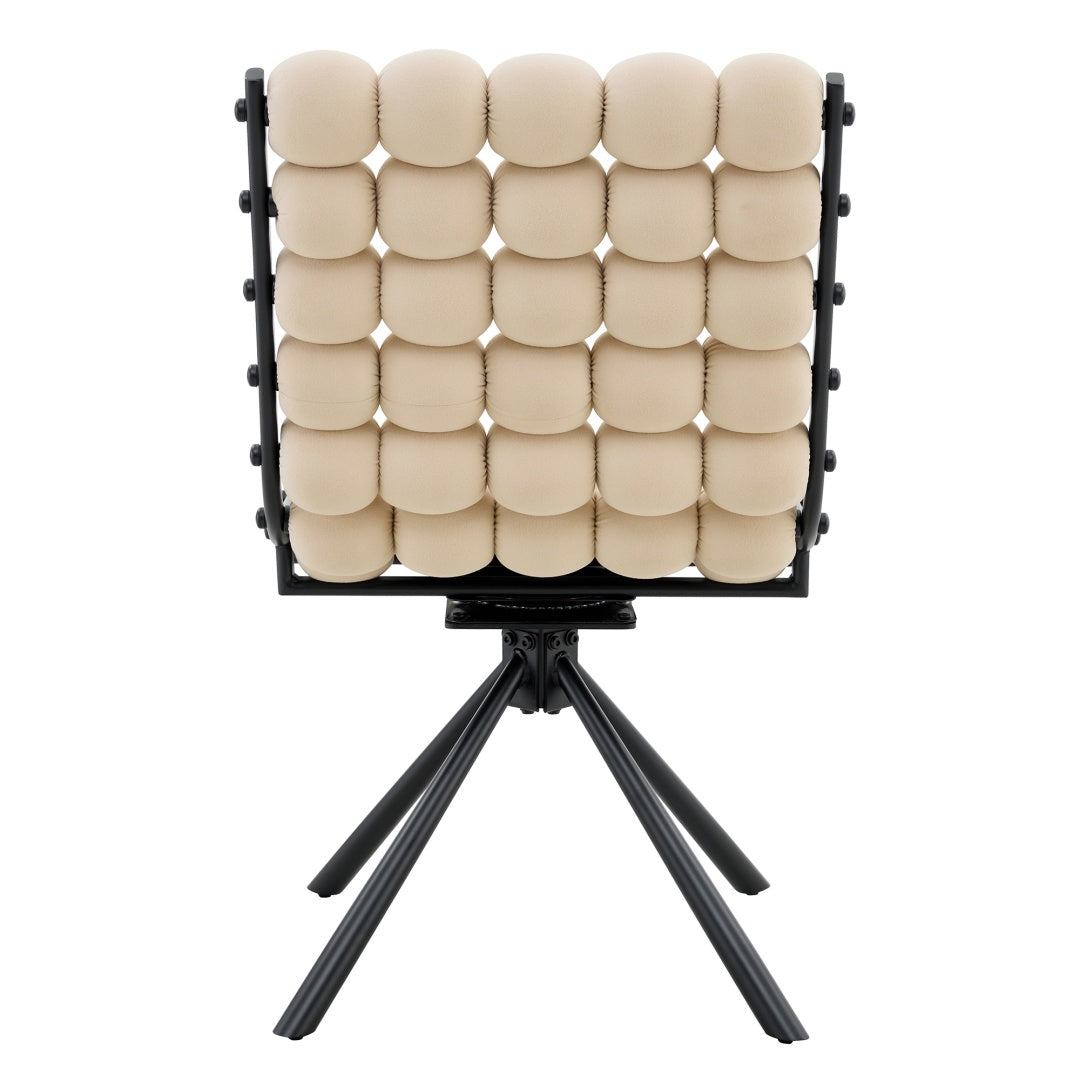 Set Of 2 Beige Puffy Bubble Chair Ball Chain Chair Velvet Dining Chairs With Black Legs, Modern Tufted Accent Chairs For Dining Room & Kitchen