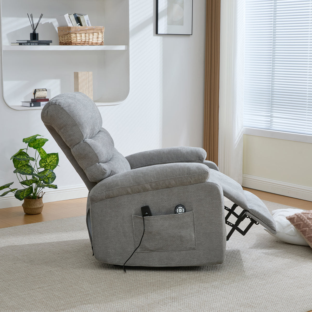 Multifunctional Electric Recliner With Stand-up Aid, Massage And Heat Function, Electrically Adjustable Backrest And Footrest, And Side Storage Pockets.