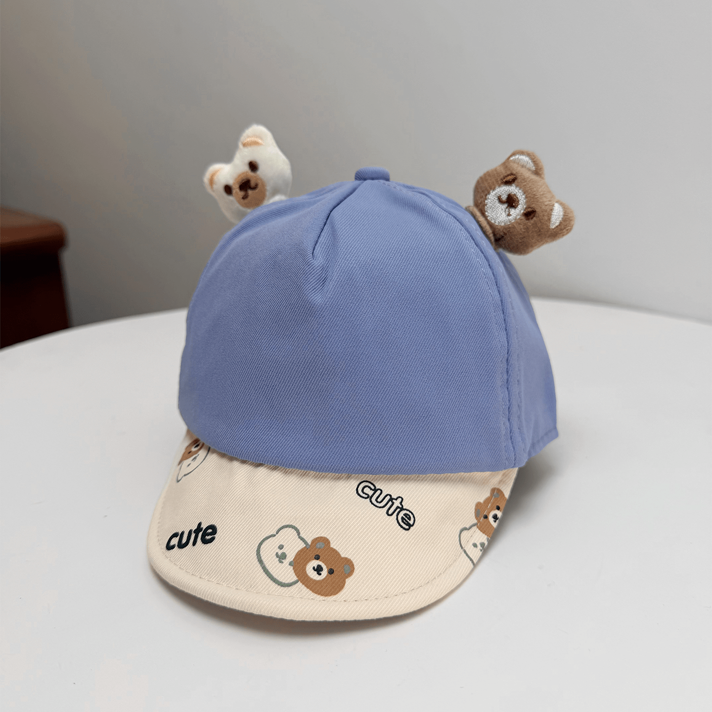 Korean-style Patchwork Printed Lettering Soft Brimmed Baseball Cap With Three-dimensional Plush Bear Ears And Baby Style Cap