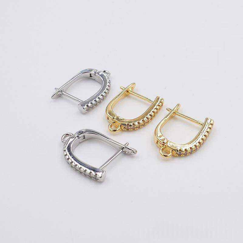 Copper Earrings, 18K Gold-plated, U-shaped Zircon-studded Ear Clips With Dangling Hoopswomens Accessories, Wholesale Jewelry
