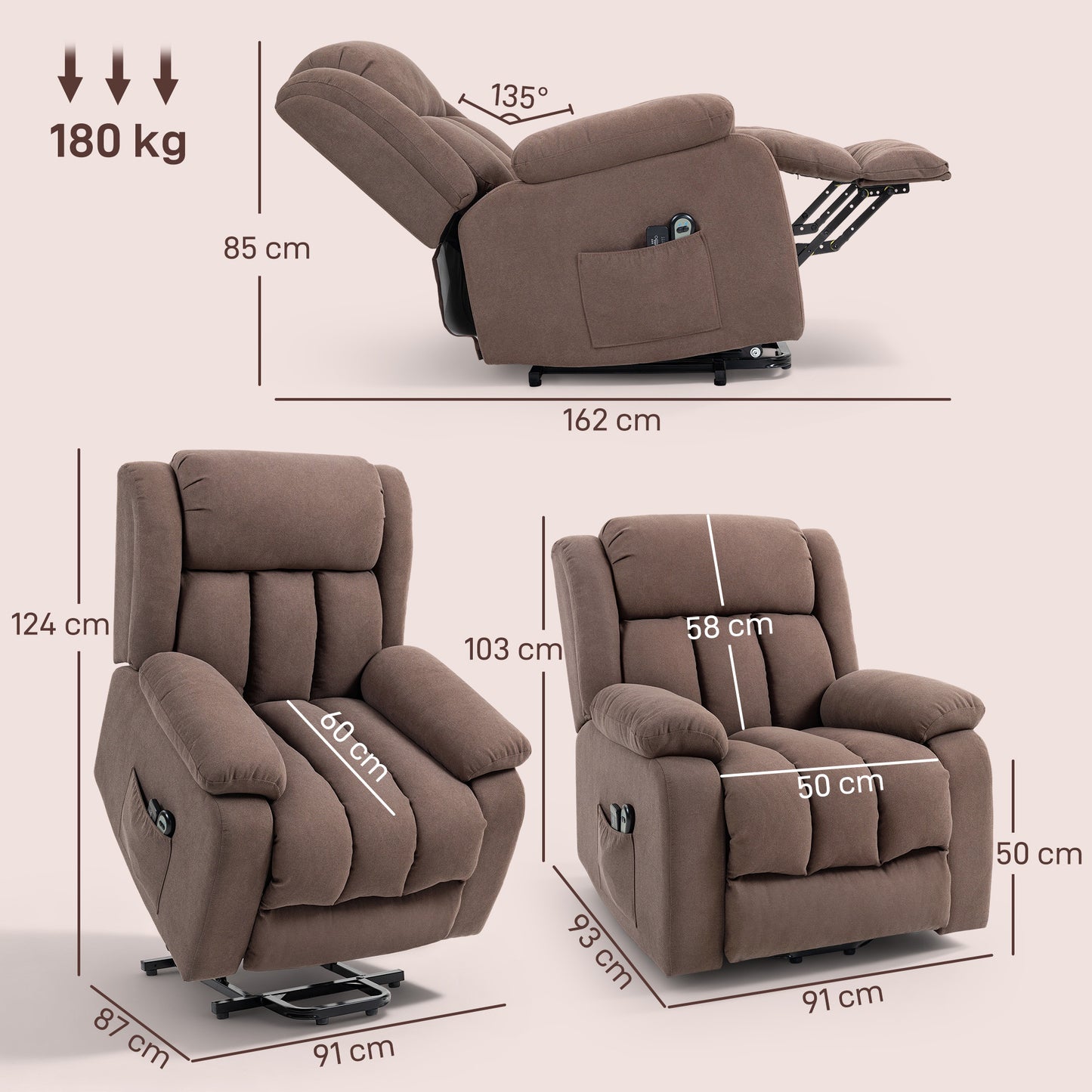 Eight-Point Massage Electric Lift Chair - Dark Brown